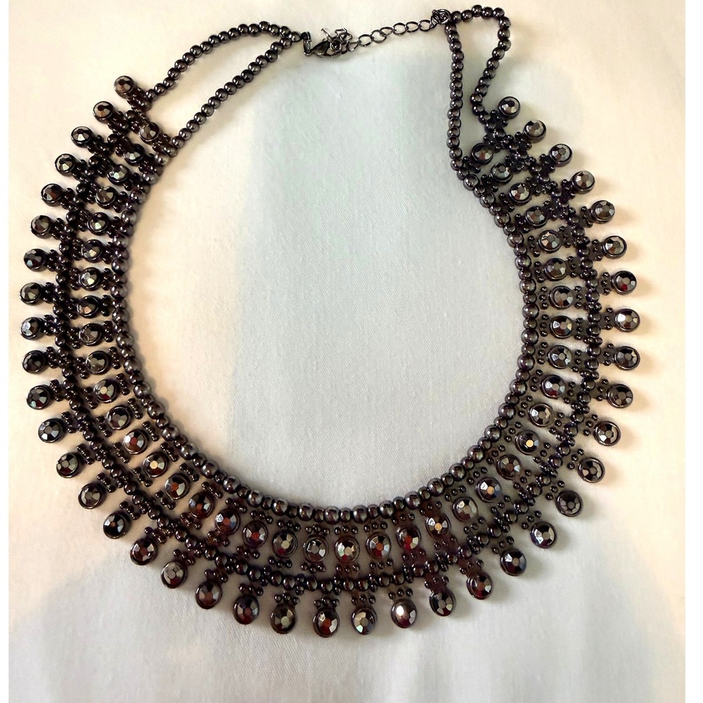 Unbranded Bib Necklace Women OS Gunmetal Excellent Rhinestone Tiered Statement